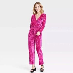 Vibrant Pink Velvet Jumpsuit sz M